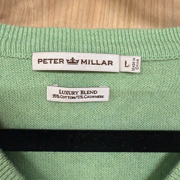 Peter Millar Cashmere Blend V Neck Sweater Men’s Size Large Green - Picture 2 of 6